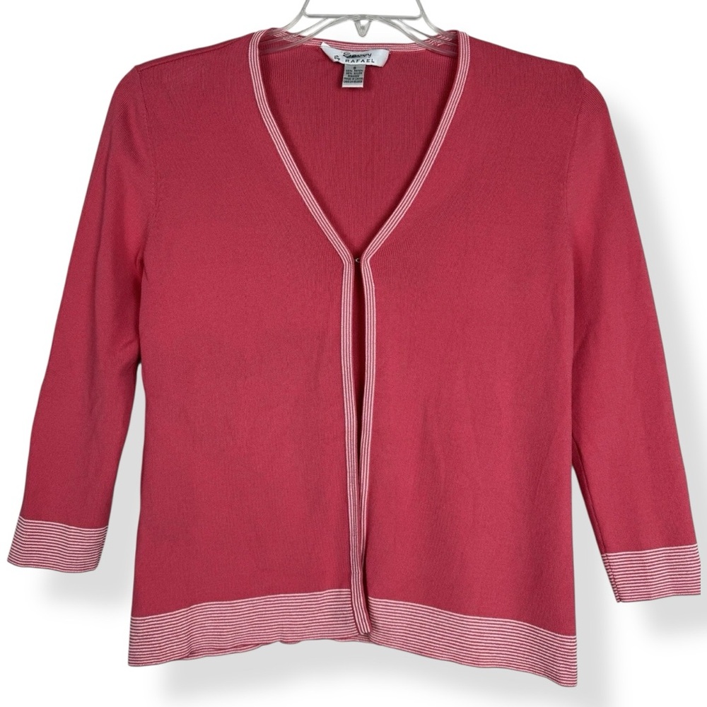 Savvy by Rafael Cardigan Sweater Womens S Coral Pink 3/4 Sleeve Knit